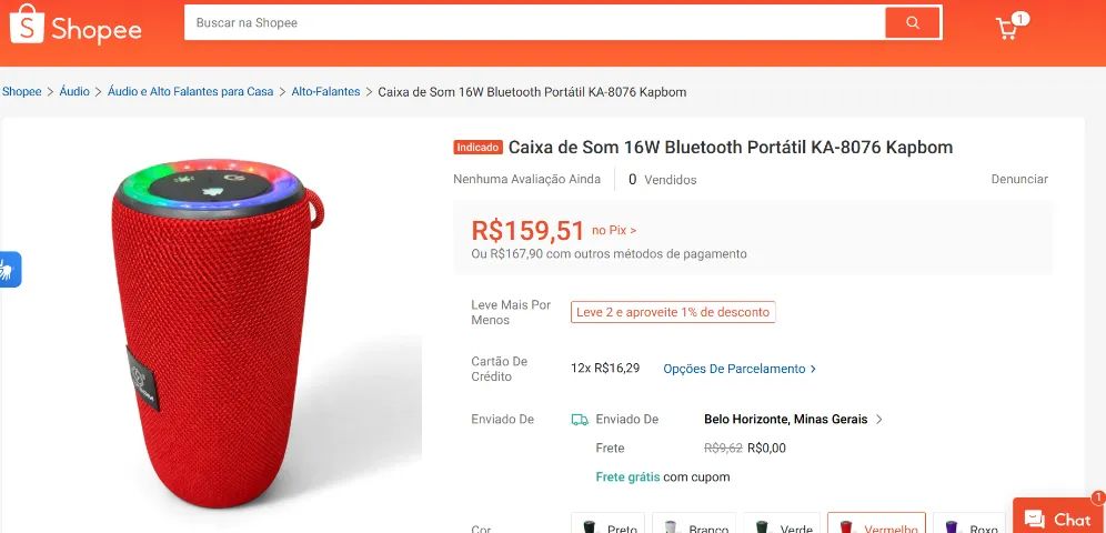 Caixa de Som Bluetooth Portátil 16Wrms - Vermelha - Nova na Caixa - Foto 3