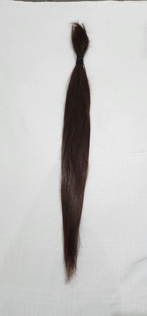 Cabelo castanho liso humano 64cm 