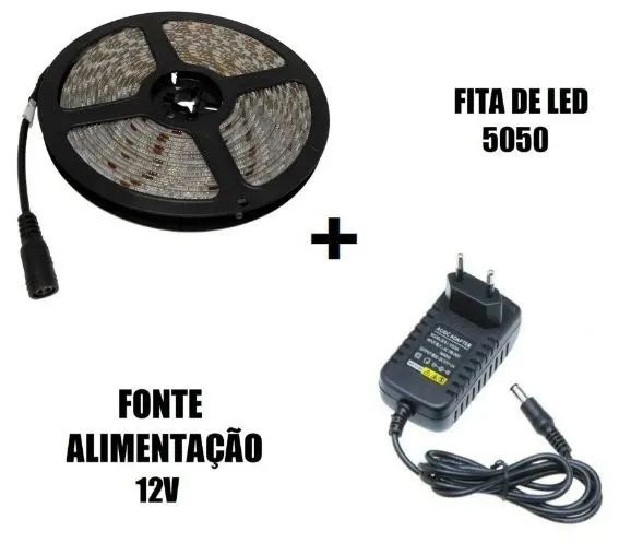 Fita LED 5 metros - cor branco frio 300 leds com Fonte - Lacrado - loja física - Foto 5