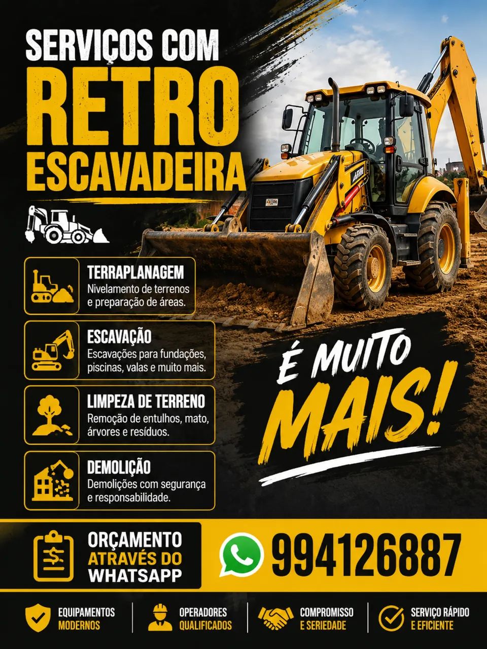 Retroescavadeira, serviço de máquina, terraplanagem 