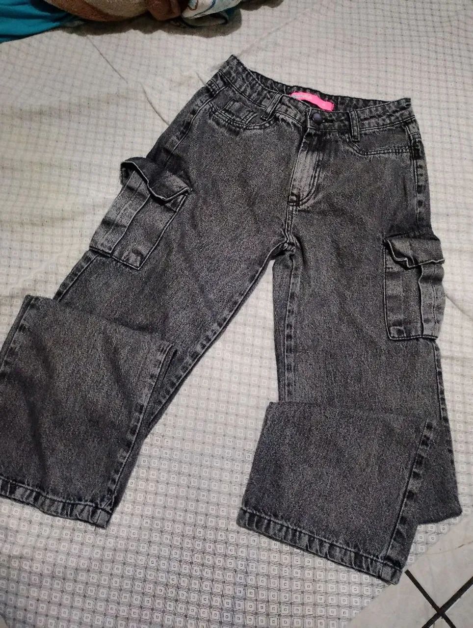 CALÇA JEANS CARGO JUVENIL NOVA 