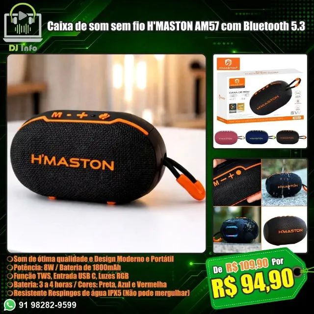 Caixa de som sem fio H'MASTON AM57 com Bluetooth 5.3