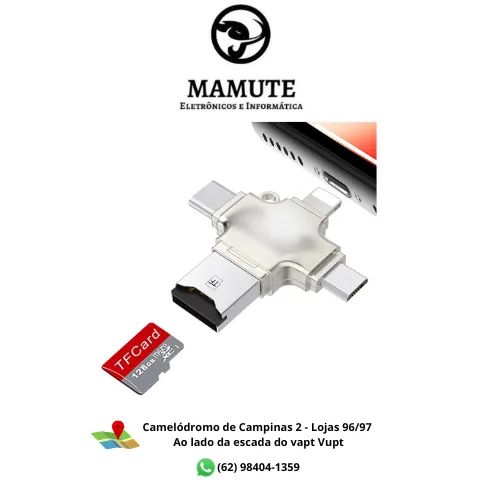 Adaptador OTG 4 em 1 USB Cartão de Memória USB Tipo C Lightning iOs Android Pc
