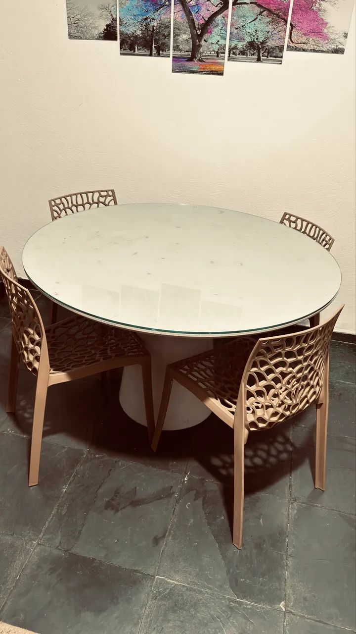 Mesa de Jantar Cone Redonda 120 cm Laca off white - Foto 4