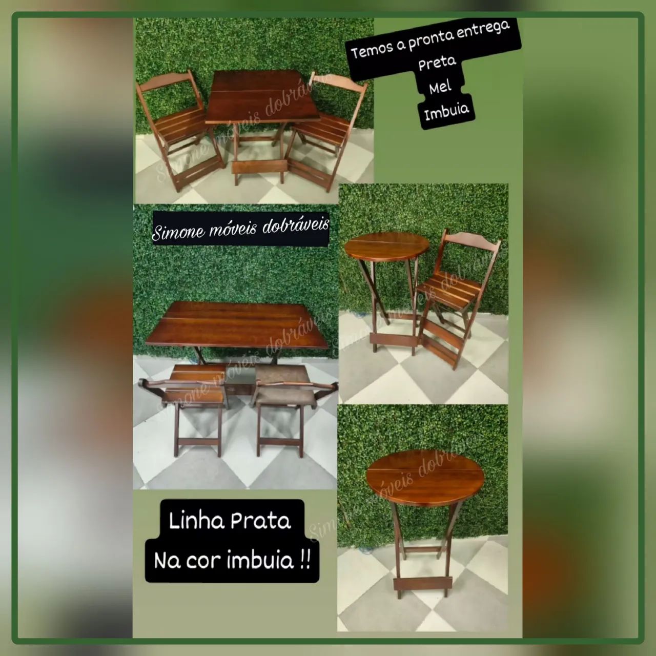 Mesa 70x70 madeira maciça dobrável - Foto 2