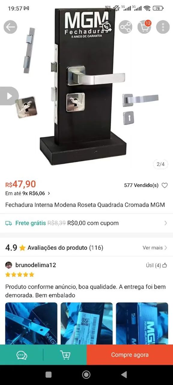 Fechadura para porta MGM cromada (lacrada) - Foto 4