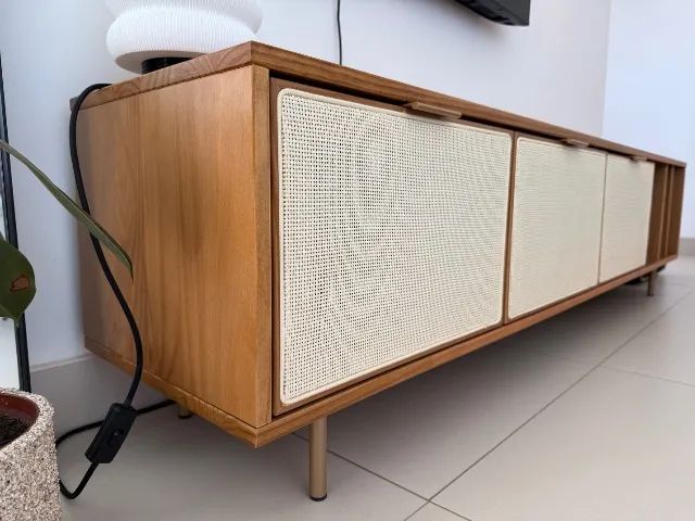 Rack para TV até 75 Polegadas 3 gavetas com palhinha madeira maciça Yescasa 180cm - Foto 5
