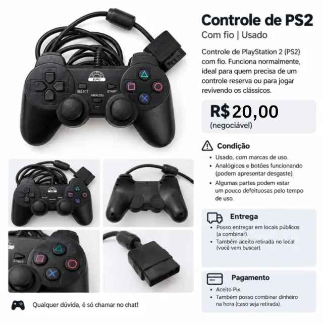 Controle de ps2 genérico com fio