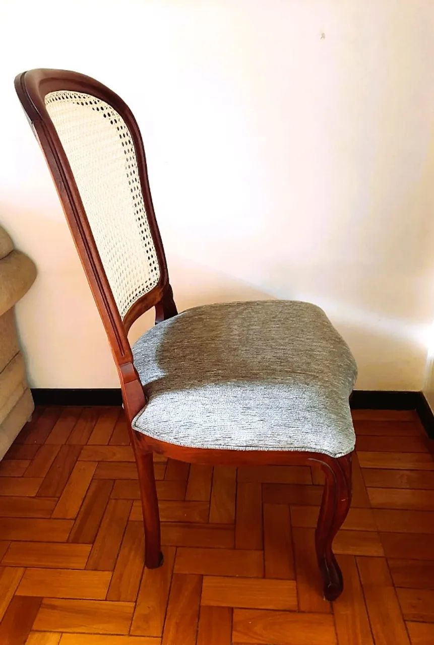 Conjunto 4 Cadeiras de Jantar Estilo Luís XV - Madeira Maciça e Palinha Natural - Foto 3