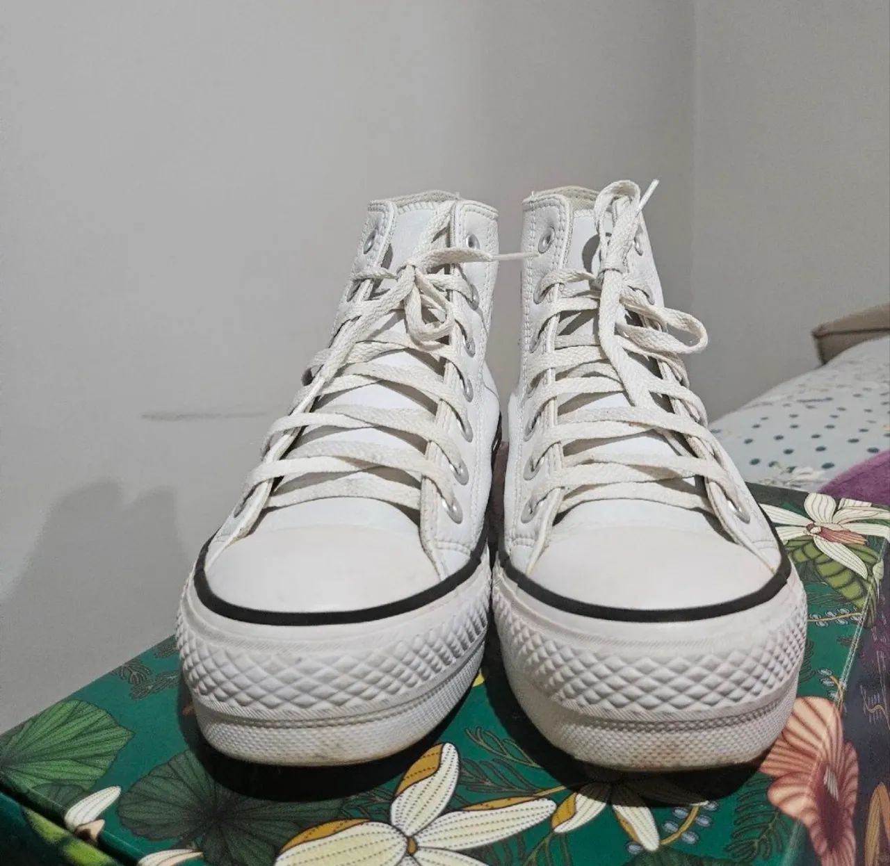 All star de couro  branco original - modelo plataforma 