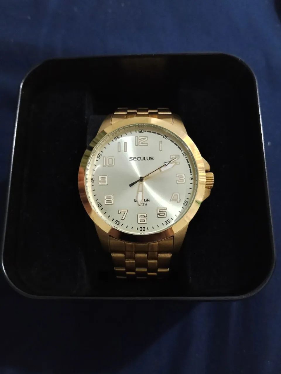 Relógio Seculus masculino dourado 