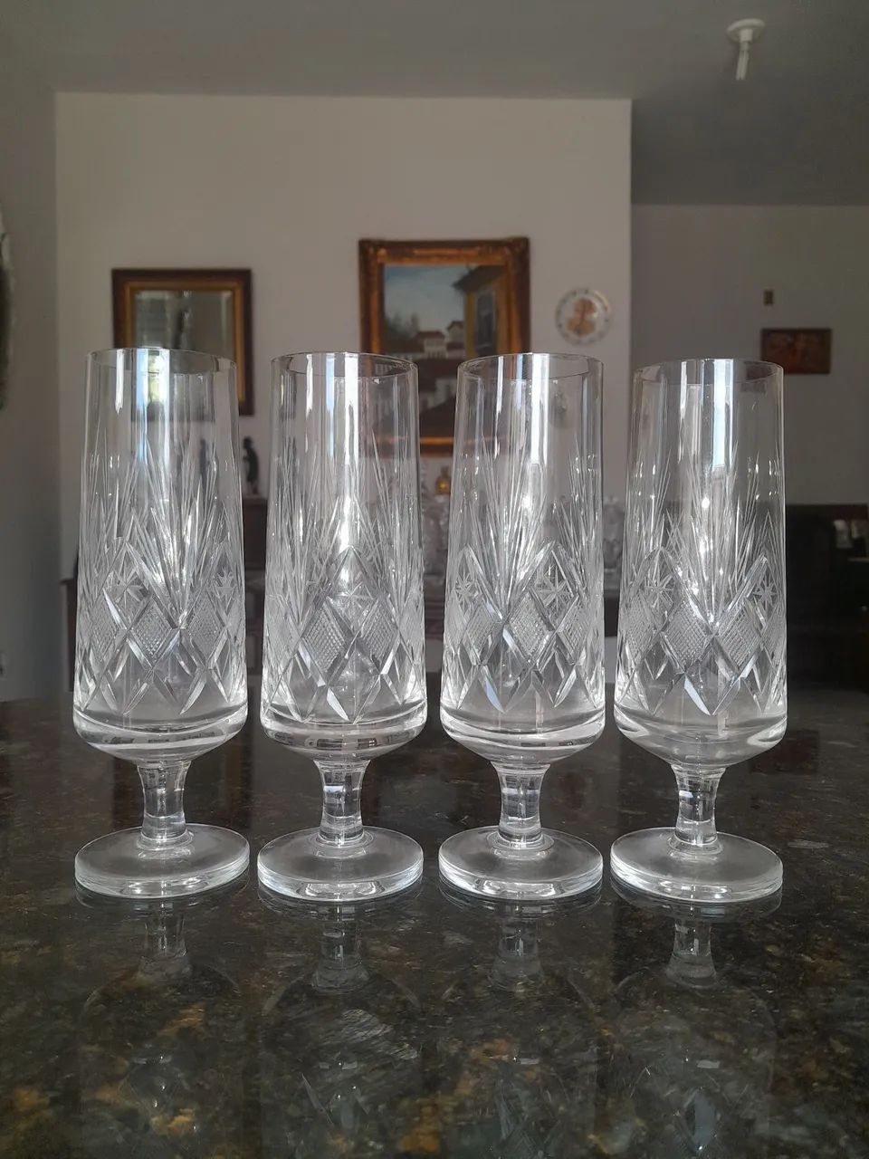 Conjunto 4 taças cristal  flute para champanhe e
