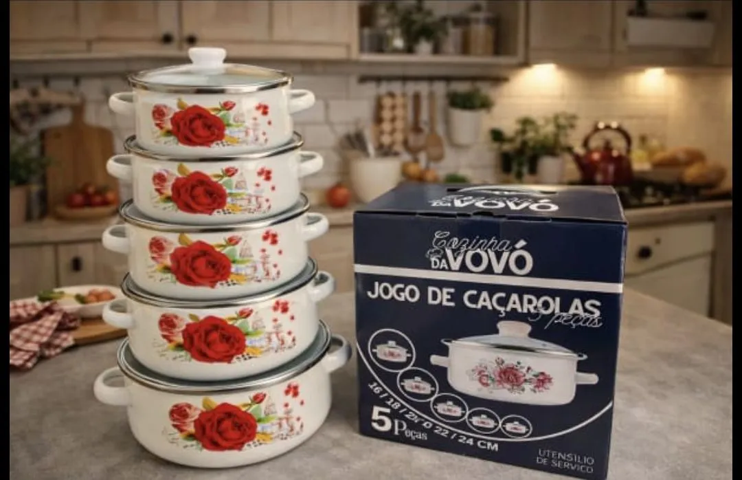 小花柄ホーローセット5点 Peso de porta preto com detalhes em cinza - Decorações Para Casa