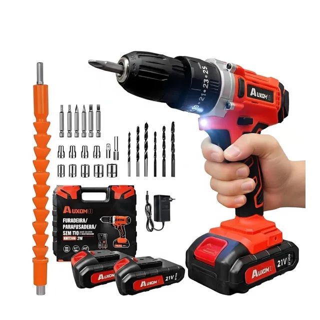 21V Cordless Drill/Driver with 2 Batteries and Bits – Carrying Case, Impact Function, 100% Copper Motor