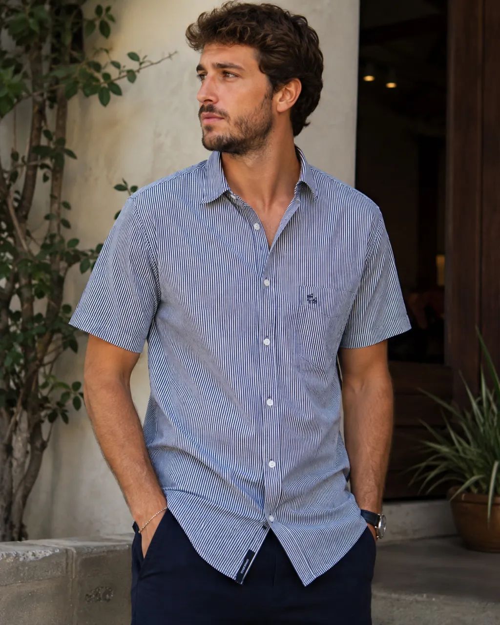 Camisa masculina nova em algodão clássico 