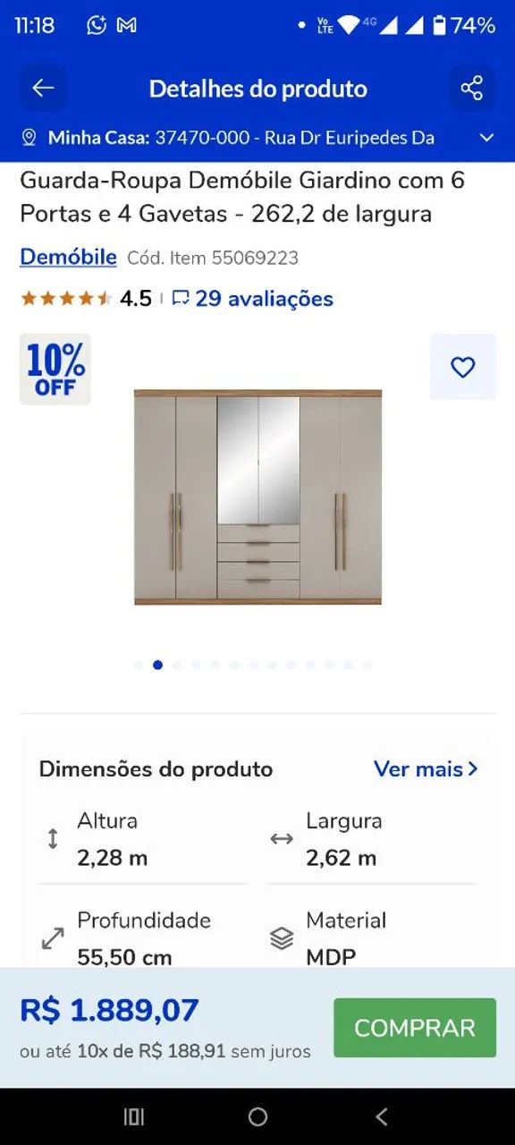 Guarda-roupas com 6 portas e espelho - Foto 5
