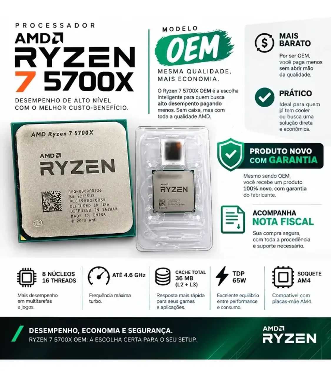 Processador Amd Ryzen 7 5700x Oem 8 - Foto 3