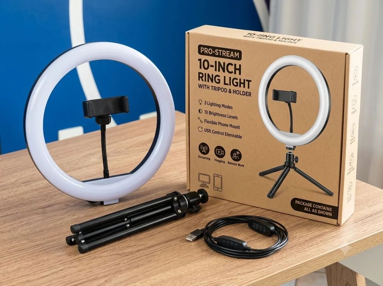 Ring Light LED de Mesa com Tripé e Suporte Celular - Usado na Caixa (Perfeito Estado) - Foto 2