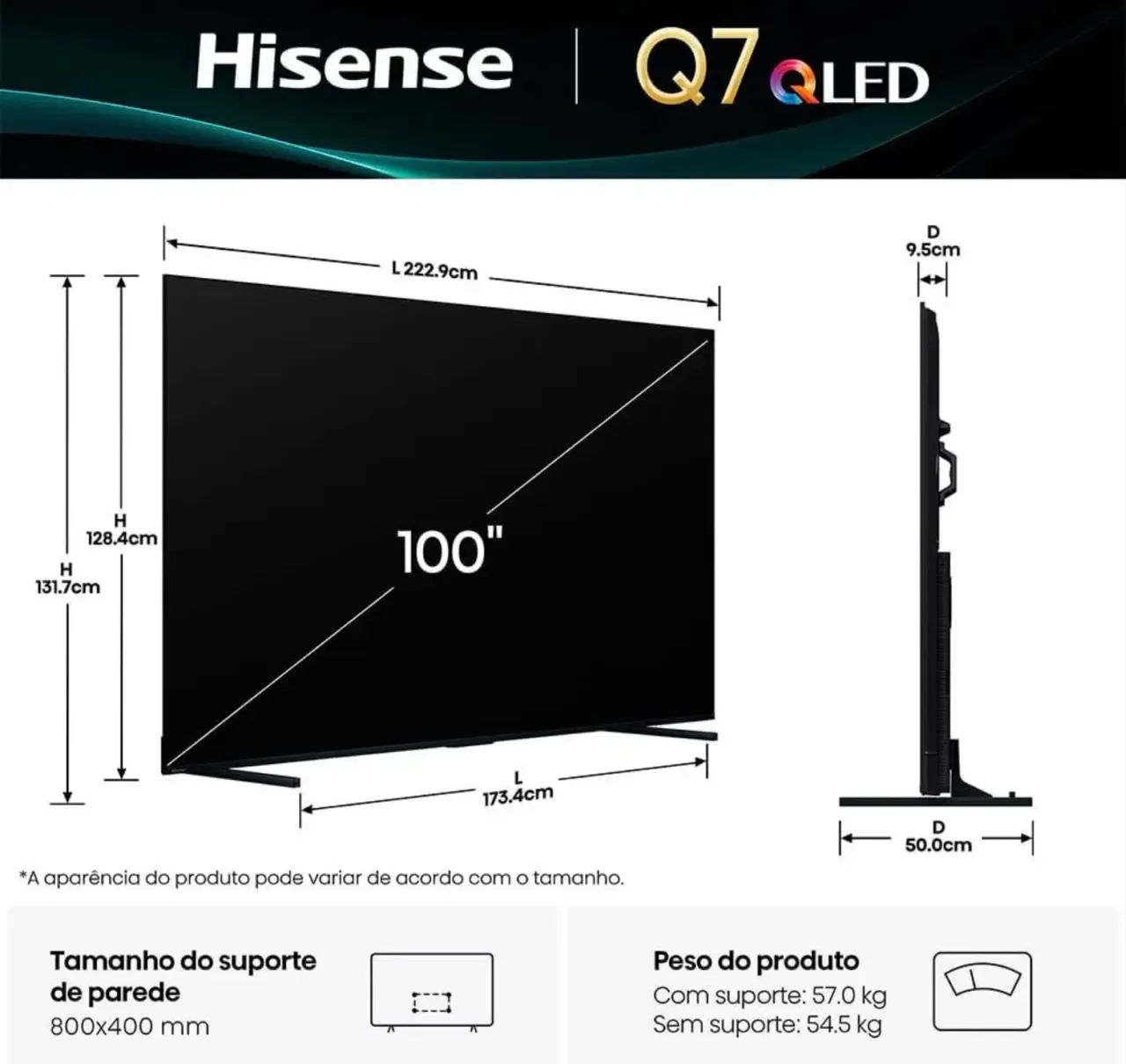 TV Hisense Q7 100 Polegadas - Subwoofer 144Hz - Nota Fiscal - Foto 5
