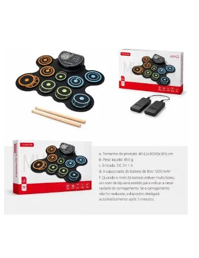 Bateria Eletrônica Com Midi Tomate 9 Pads Usb Pc Preto - Foto 5