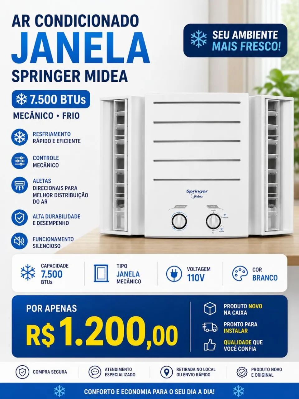 Ar condicionado Springer 7.500 BTU- - NOVO - Foto 3