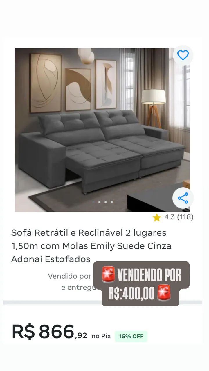 Sofá retrátil seminovo 1,50m