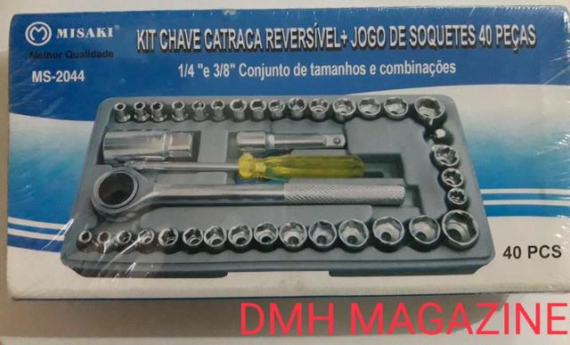 Jogo Chave Soquete Cachimbo Catraca Reversível 40 Pçs Maleta