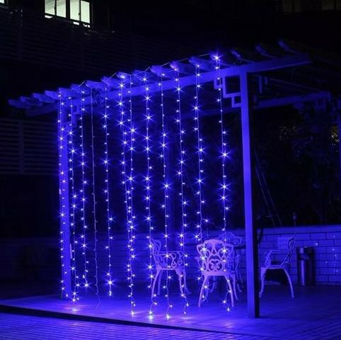 Cortina Azul De Led 110v 3x3m 8 Funções Pisca/ Fixa 320 Leds