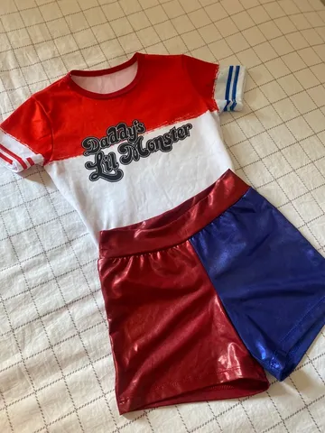 Roupa Arlequina Infantil Completa C/ Jaqueta E Taco