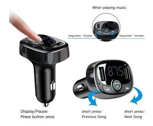 Adaptador Baseus Veicular Carregador Celular 3,4A Dual USB Transmissor FM Bluetooh Rádio  - Foto 2