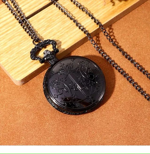 Relógio de bolso de quartzo com numerais romanos para homens e mulheres, caixa preta luxo - Foto 2