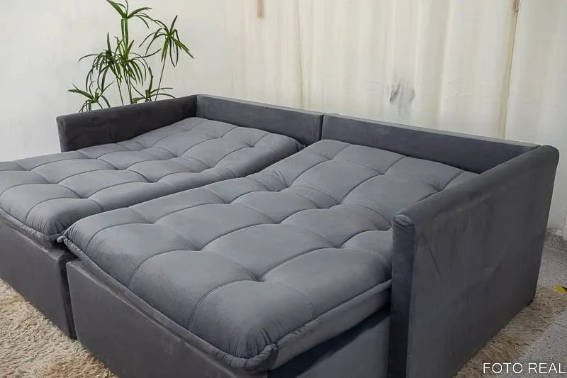 Sofá Cama Retrátil 2,15m Grafite  Molas Bonnel rf866 - Foto 3