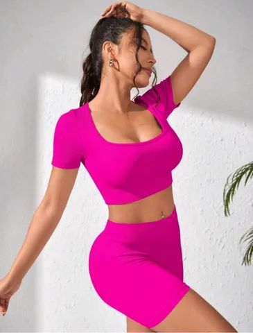 Conjunto academia short e top canelado  - Foto 4