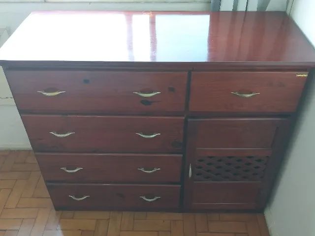 Cômoda de Madeira para Casal - 5 Gavetas + Armário c/ Porta (1,26m L) - Pronta Entrega