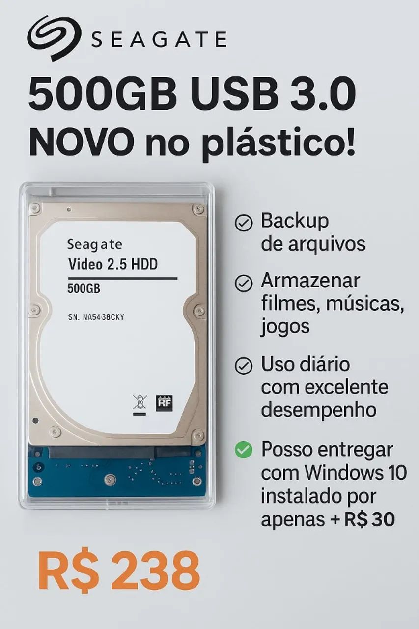 HD Externo Seagate 500GB NOVO USB 3.0 - Pronto pra uso! - Foto 4