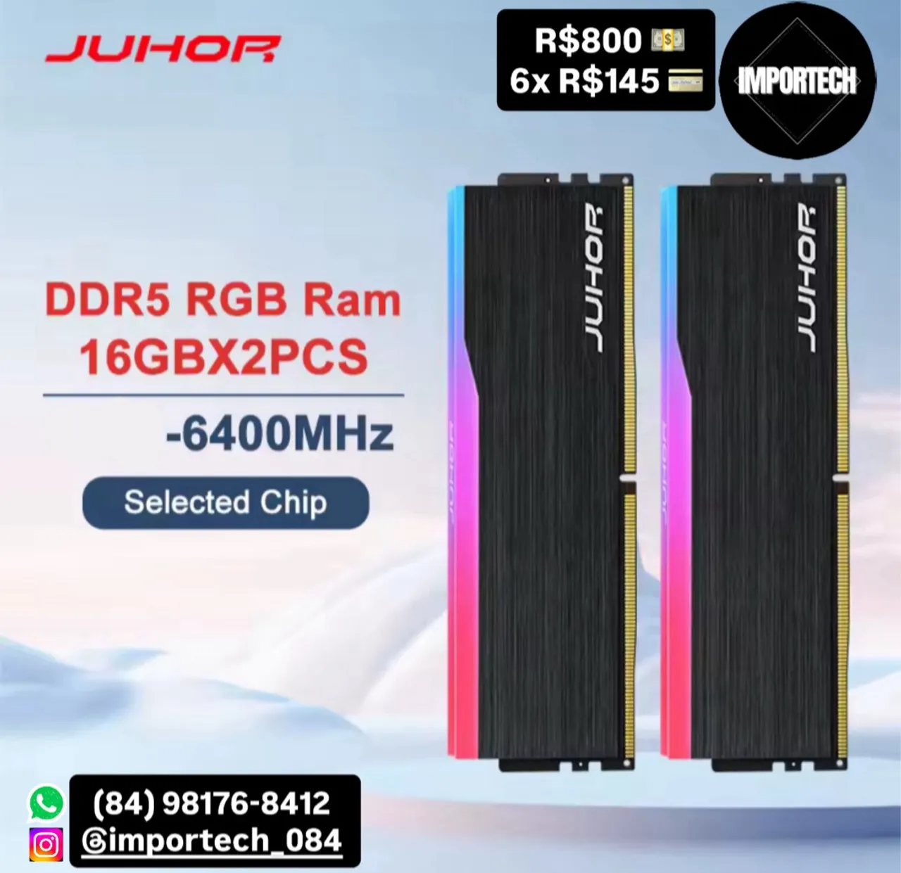 Memória RAM DDR5 JUHOR RGB 32GB (2x16GB) 6400MHz. @importech_084