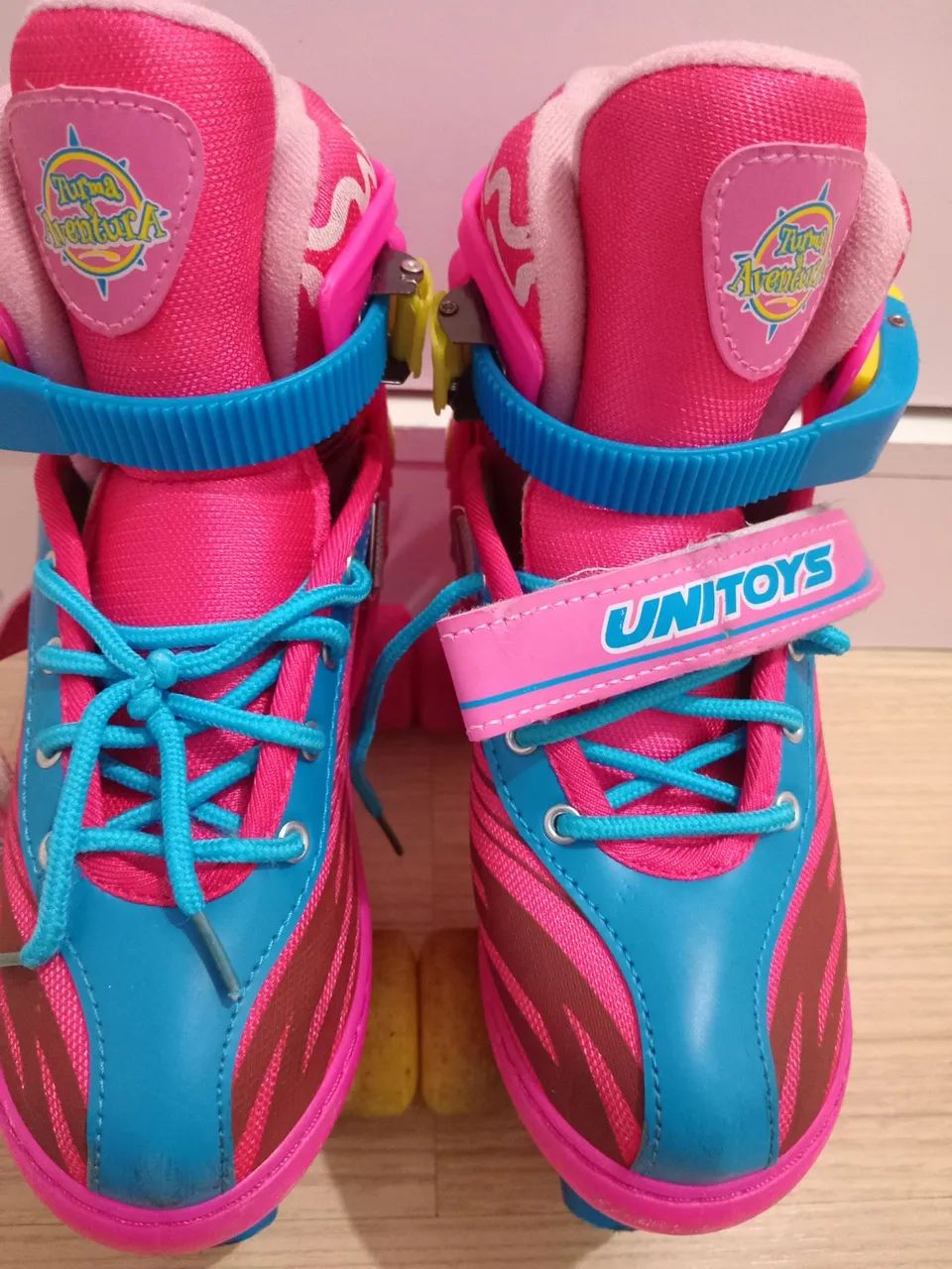 Patins Infantil  ajustável Rosa e Azul - Tamanho 33- 37 - Foto 3