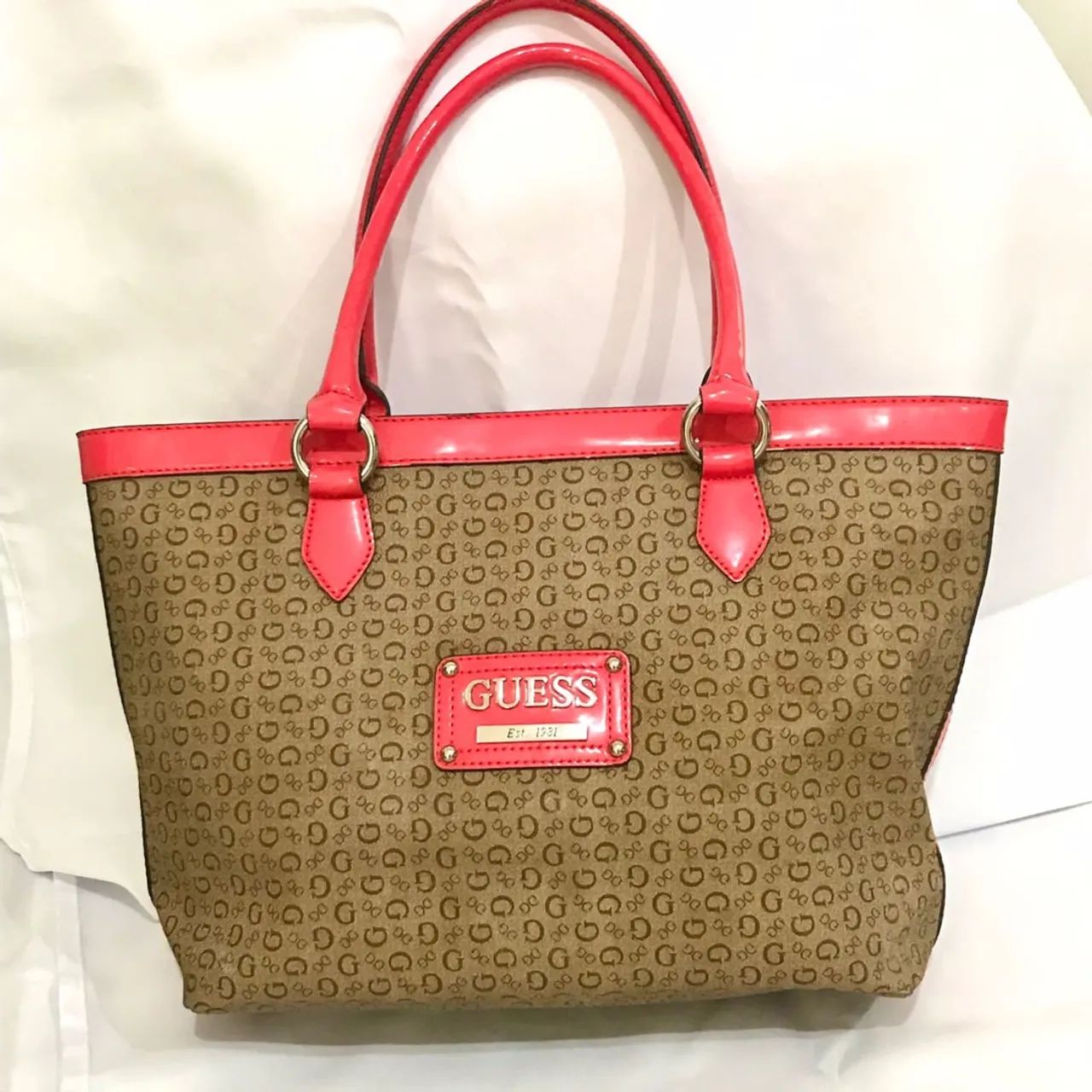 Bolsa Guess Original Monograma - Marrom e Rosa