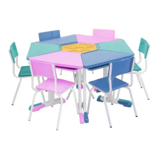 Mesa com Cadeiras Hexagonal Infantil 2 a 6 Anos Realplast Resistente Modelo 41006