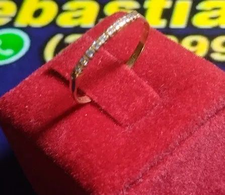 Anel Meia Aliança zircônia 1 mm Ouro 18 Kilates 0.70 Gramas - Foto 2