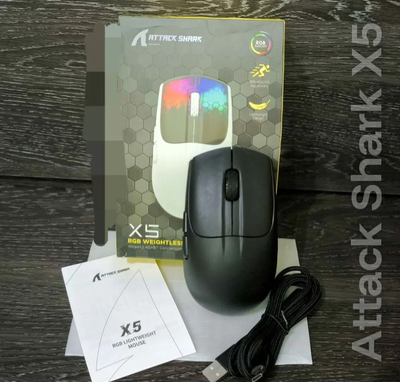 (LACRADO) Mouse Attack Shark X5, Sem Fio, Tri Mode