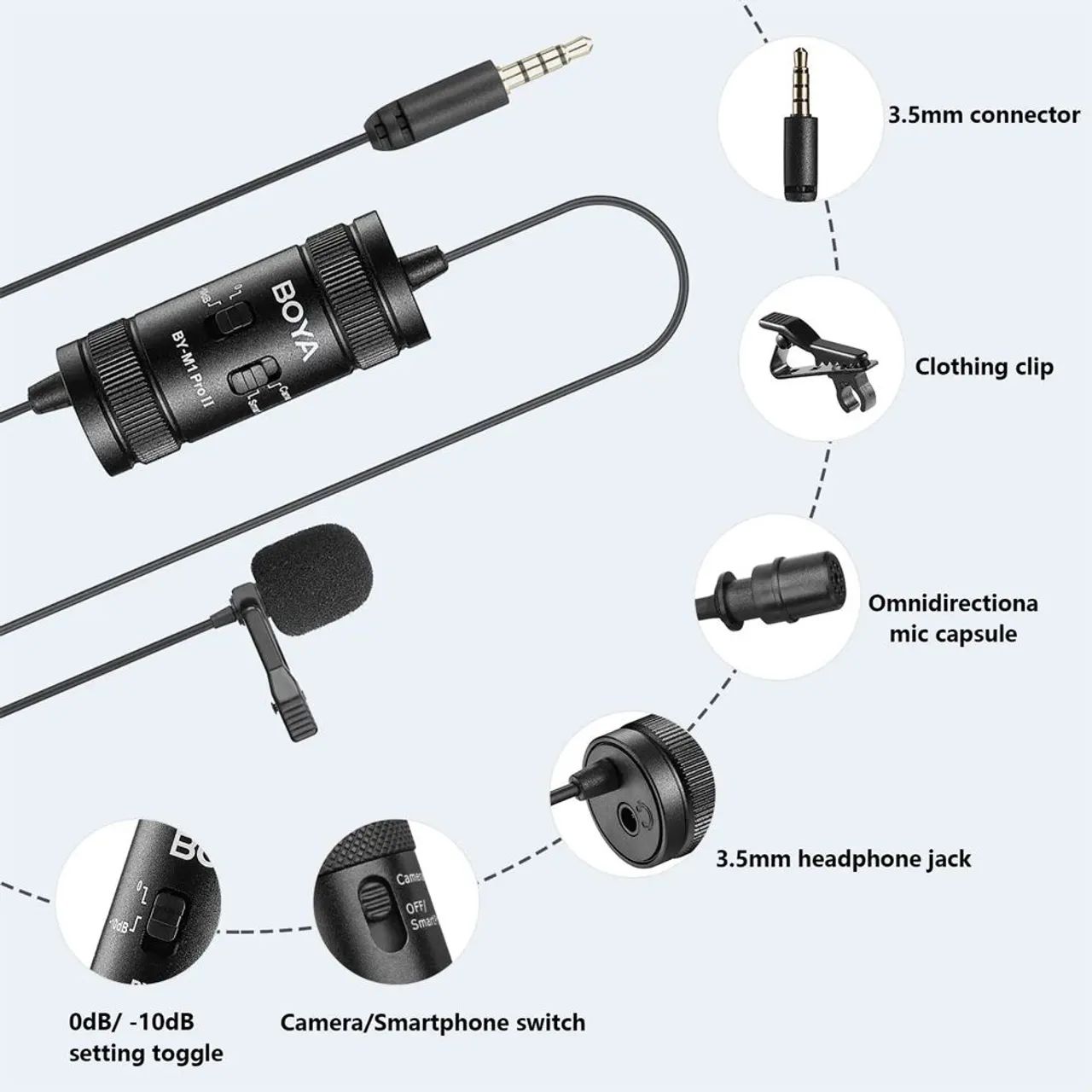 Microfone de Lapela Boya BY-M1 Pro II - Áudio de Qualidade!