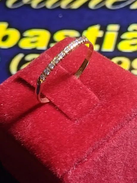 Anel Meia Aliança zircônia 1 mm Ouro 18 Kilates 0.70 Gramas - Foto 3