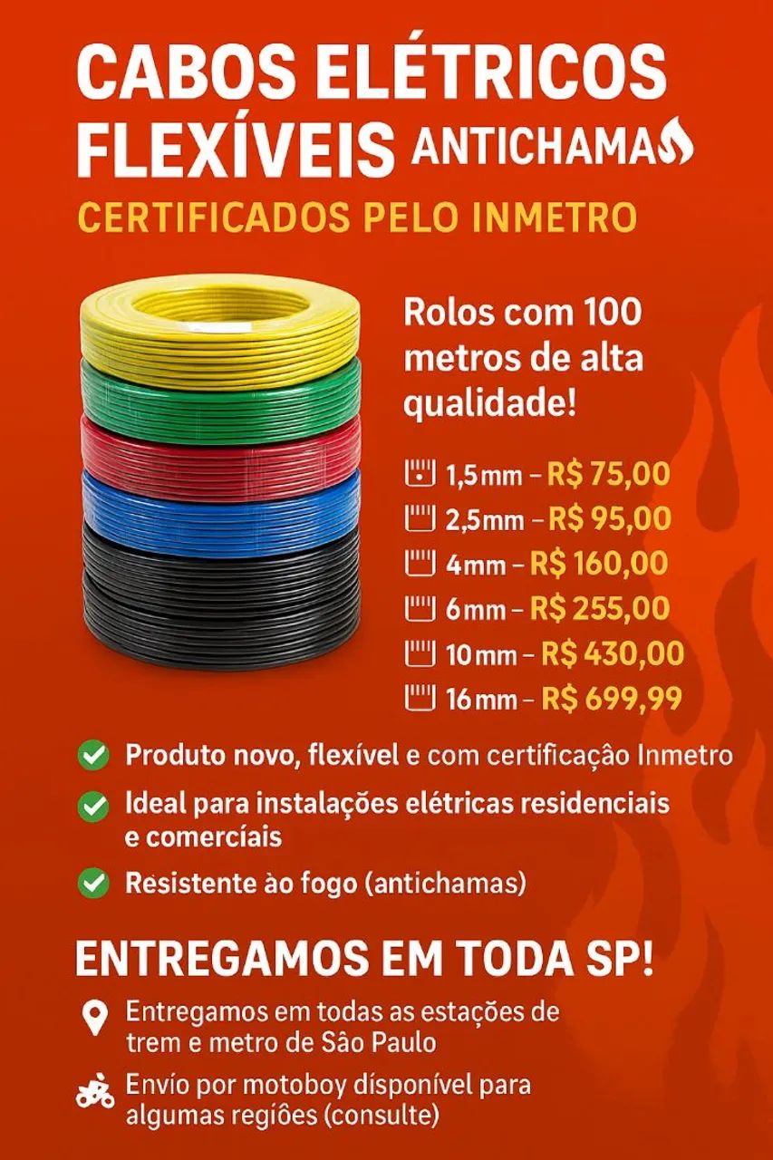Cabos Elétricos Flexíveis Antichamas Certificados Inmetro