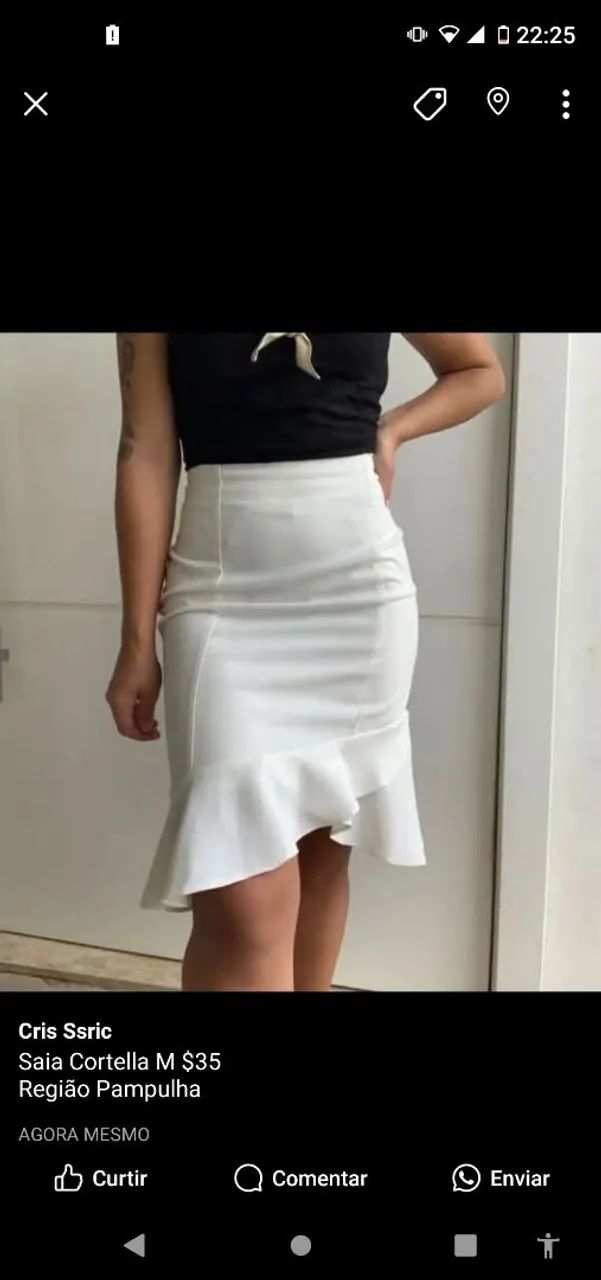 Saia Cortella PM Branca com Detalhe Babado