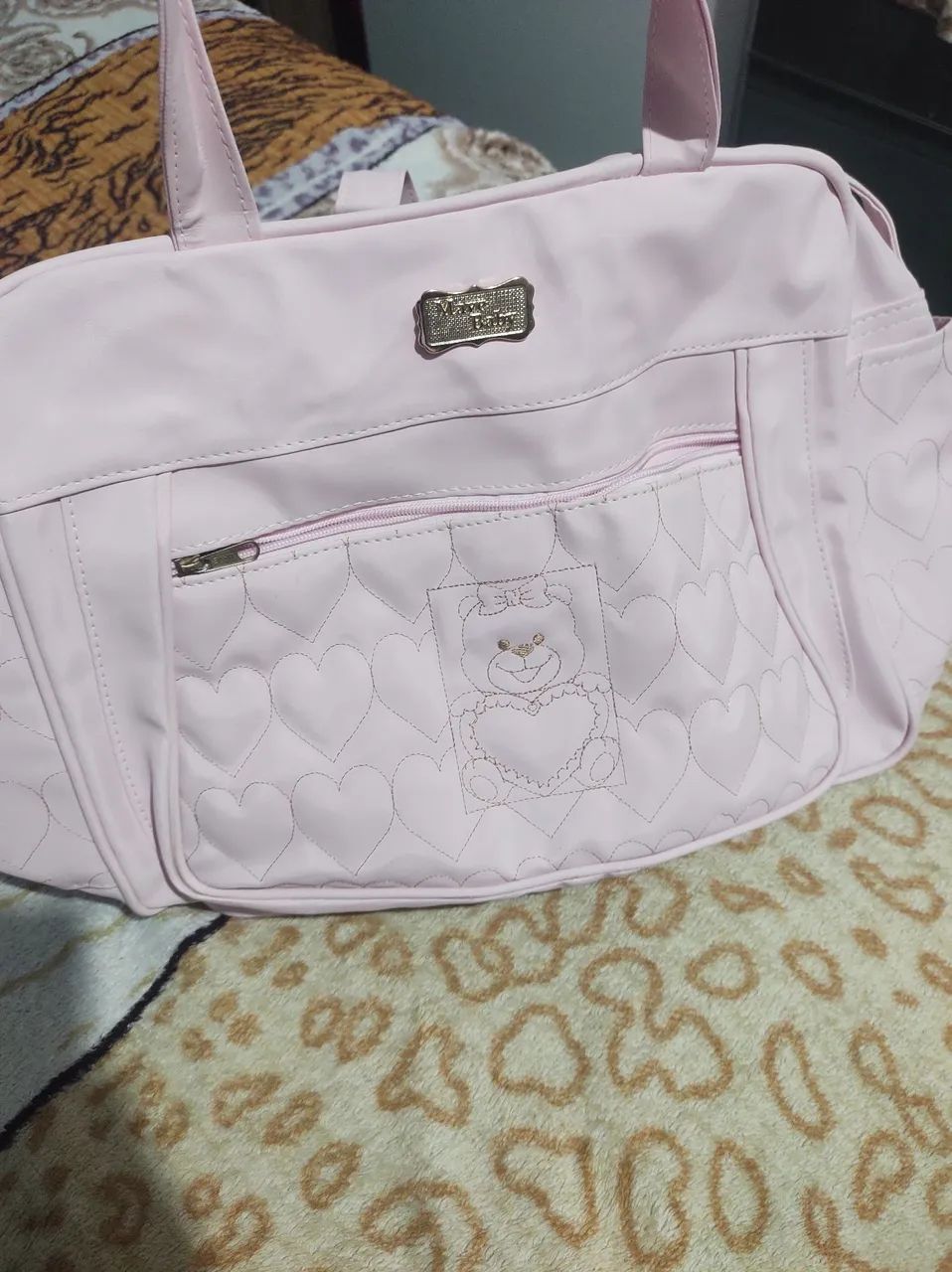 Kit de bolsas maternidade rosa com detalhes fofos - Foto 2