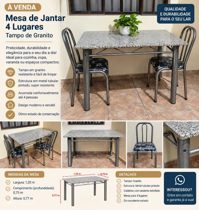 Mesa de jantar, tampo em granito