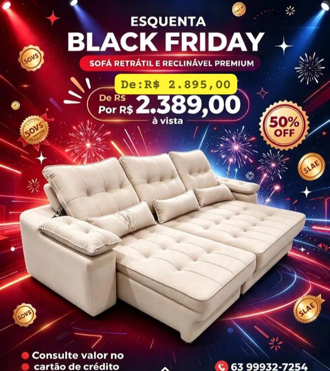 Sofá Retrátil e Reclinável Premium! Na compra do sofá ganhe de brinde um portas copos!