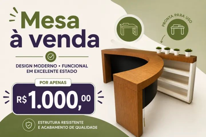 Mesa Curva com Móvel de Apoio - Excelente Estado