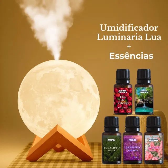Umidificador 2 em 1 Lua 3D 900ml com Luminária e Difusor de Aromas